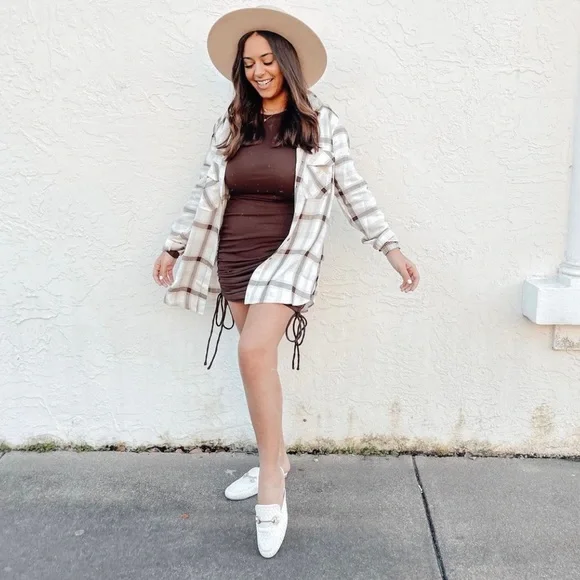 Boutique Brown Long Sleeve Tie Dress - Picture 1 of 4